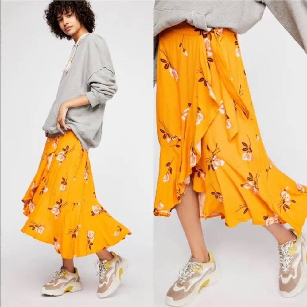 Free People Floral Wrap Skirt